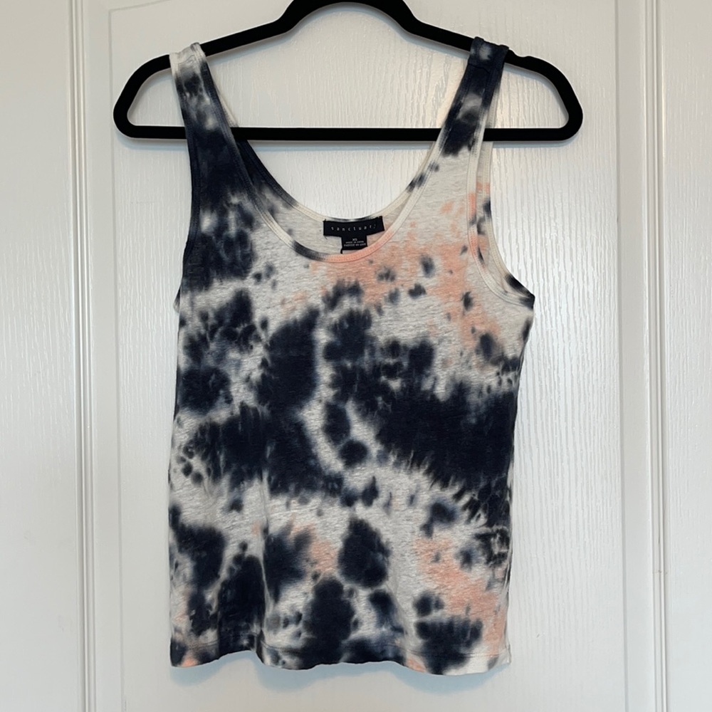 Sanctuary Linen Tie-Dye Tank Top Navy Pink XS